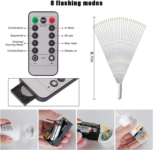 4Pack 200LED Starburst String Lights Christmas Light Copper Wire Battery Operated Hanging Fairy Patio Light with Remote Wedding Christmas Decorative Lights White Dandelion Lights for Party Garden