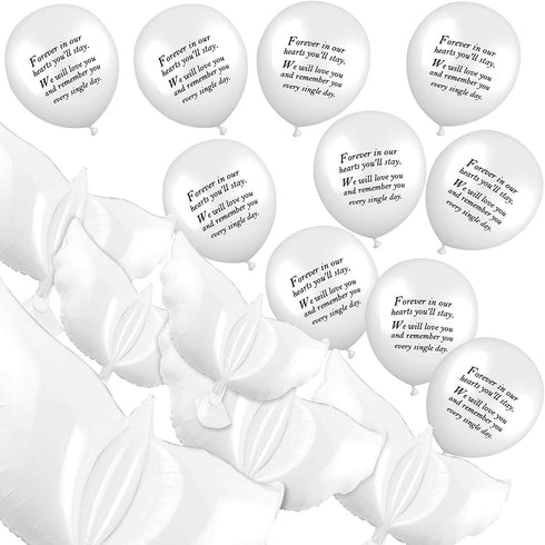 Skylety 40 Pcs Funeral Balloons Set, 10 Pcs Peace Dove Balloons White Memorial Balloons and 30 Pcs White Funeral Balloons to Release for Condolence Funeral Anniversary Memorial Services