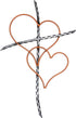 Silver Toned Metal Wall Cross with Two Interwoven Bronze Toned Hearts, 19 1/2 Inches