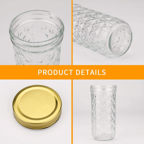 16 oz Glass Jars With Lids,Encheng Wide Mouth Ball Mason Jars For Storage 500ml,Canning Jars For Pickles,Herb,Jelly,Jams,Honey,Kitchen Food Storage Jars Dishware Safe,Set Of 16 ¦