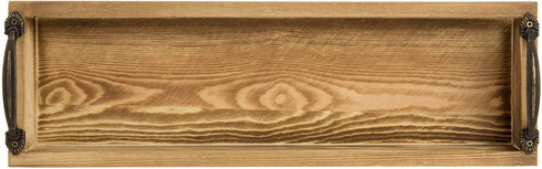 MyGift 16-inch Burnt Wood Serving Tray with Decorative Antique Metal Handles | Farmhouse Decor Rectangular Butler Tray | Coffee Table/Dining Table Centerpiece Candle Holder Tray