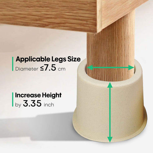 MIIX HOME- 4 inch Risers with Natural Plant Fiber for Twin or Queen Size Bed Furniture Cabinet Table Sofa Desk or Couch Raisers and Leg Elevators, 1 Set of 4 Pack, Beige