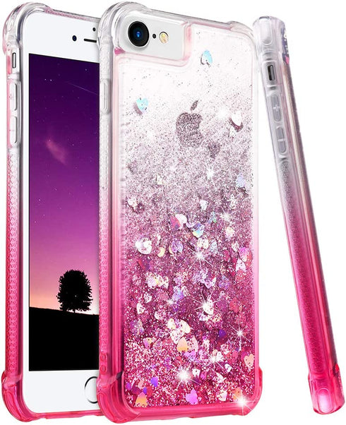 Ruky iPhone 6 6S 7 8 Case, iPhone SE 2020 Case, Glitter Gradient Quicksand Series Bling Liquid Floating TPU Bumper Cushion Protective Girls Women Phone Case for iPhone SE 2022 4.7", Gradient Pink