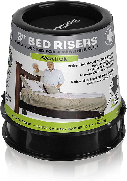 Slipstick CB676 3 Inch Incline Bed Risers for Acid Reflux, Pain, and Breathing Relief (Set of 2 Medical Risers and 2 GorillaPads) Raises / Elevates Head of Bed