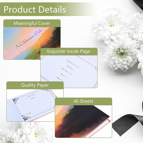 Funeral Guest Book A Celebration of Life Guest Sign In Book Memorial Service Guest Book with Lake Sunset Mountain Design 11.5 x 8.3 Inch Memorial Guest Condolence Book for Funeral Visitor Registration