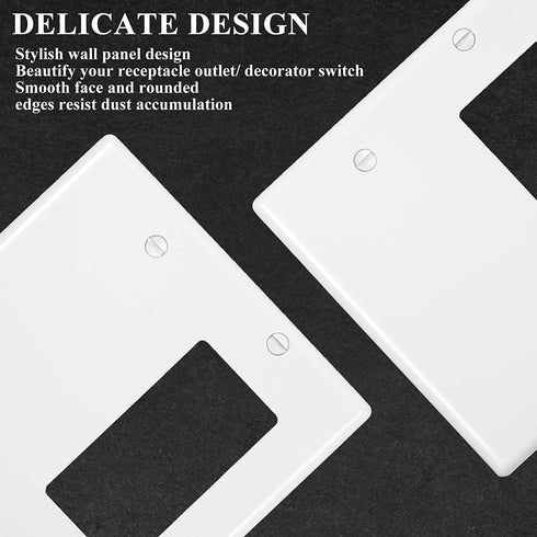 9 Pieces 2-Gang Wall Plate Light Switch Cover Outlet Covers Wall Plates 1-Blank 1-Decorator/GFCI Device Polycarbonate Thermoplastic Switch Cover, Standard Size, White