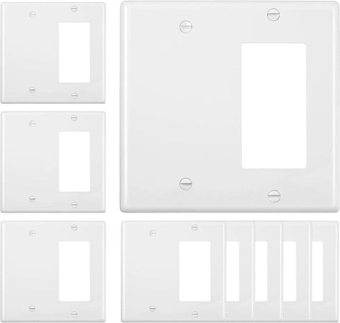 9 Pieces 2-Gang Wall Plate Light Switch Cover Outlet Covers Wall Plates 1-Blank 1-Decorator/GFCI Device Polycarbonate Thermoplastic Switch Cover, Standard Size, White