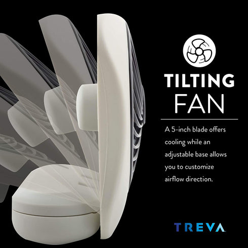 Treva 5-Inch Portable Desktop Battery Powered Fan, 2 Cooling Speeds with Compact Folding & Tilt Design- 2 Pack (Grey)