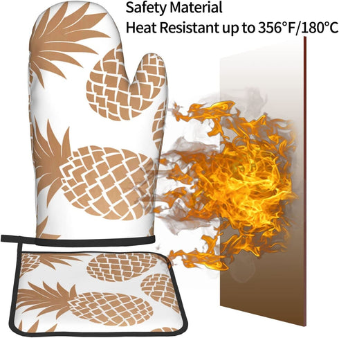 Oven Mitts and Pot Holders for Kitchen Pineapple Oven Mitts Sets Golden Cute Hot Pads Heat Resistant Washable for Counter Table Decorative BBQ Cooking Baking Grilling