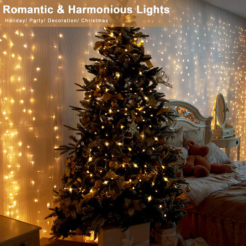 Anpro LED Curtain Light, 3Mx3M 300 LED,with 8 Light Modes, Remote Control, USB Power Supply, Backdrop Window String Lights with USB Remote Control, for Valentine's Day, Bedroom, Weddings, Christmas