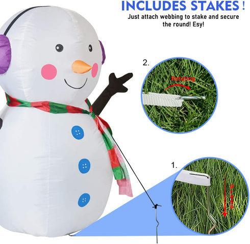 GOOSH 4 FT Christmas Inflatable Outdoor Cute Snowman, Blow Up Yard Decoration Clearance with LED Lights Built-in for Holiday/Party/Xmas/Yard/Garden