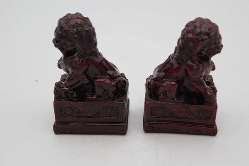 LuckyGifts A Pair of Mini Vintage Red Wood Look Feng Shui Fu | Foo Dog Home Protection Lions Guardians Set