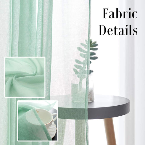 Mint Green Semi Sheer Curtains 84 Inches Long Faux Linen Mint Green Sheers with Rod Pocket for Bedroom Living Room Girls Kids Room 2 Panels 52x84