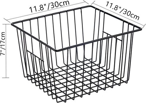 iPEGTOP Deep Refrigerator Freezer Baskets, Large Household Wire Storage Basket Bins Organizer with Handles for Kitchen, Pantry, Freezer, Cabinet, Closets, Black, Set of 2