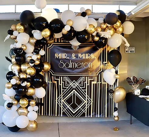 Beaumode DIY Black Gold White Organic Balloon Garland Arch Kit for Birthday Baby Shower Bridal Shower Countdown Wedding Graduation New Year Black -Tie Party Backdrop Decoration