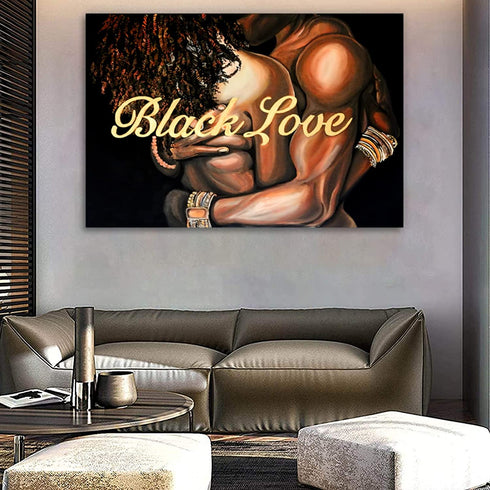 Unikei African American Canvas Wall Art Black Love Prints Black American Love Couple Picture On Canvas Love Hug Wall Art Decorations Home Decor for Kitchen Bedroom 16x24 Inch No Frame