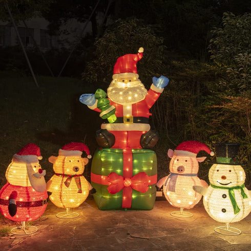 PEIDUO Light up Pink Pig and Brown Bear Suit,30 Inch Height with 100 Warm White Lights, Pre Lit Collapsible Christmas Decorations for Indoor Outdoor Holiday Yard Porch Patio Bedroom Lawn Garden Décor
