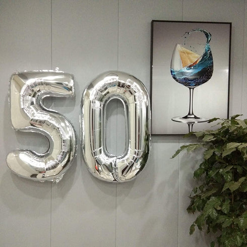 50th Birthday Party Decorations Black and White for Men Boys, Black HAPPY BIRTHDAY Banner with Silver Number Foil Balloons for 50 Decor