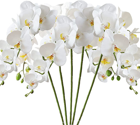 HinyoCo 5 Pcs Artificial Phalaenopsis Flowers Artificial Orchid Flowers 32 Inch Stem Plants for Home Wedding Decoration