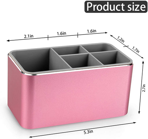 Toothbrush Holder with Draining Tray, Multi-Functional 5 Slots Aluminum Alloy Toothbrush Holder for Bathroom, Vanity Countertops and Office Desk (Rose Gold)