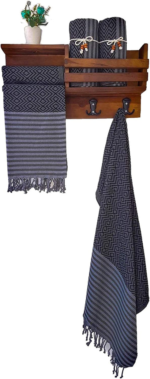 Ray Silver Premium Turkish Beach Towel 100% Cotton-Quick Dry Turkish Bath Towel 71?x40?(100x180 cm)-Prewashed Peshtemal Blanket-Thin Light Weight Travel SPA Pool Bath Beach Gym Pool (Black/Grey)