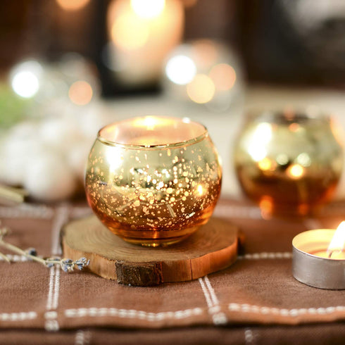 Votive Candle Holders, Set of 12, Mercury Glass Tealight Candle Holder , Perfect Centerpieces for Wedding, Party, Home Decor (Gold)