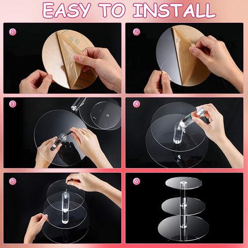 2 Pieces Cupcake Stand Including 1 Pieces Round Acrylic Cake Stand and 1 Pieces Square Cupcake Tower Stand Cupcake Holder Stand for Pastry Wedding Birthday Party (Transparent, 3-Tier)