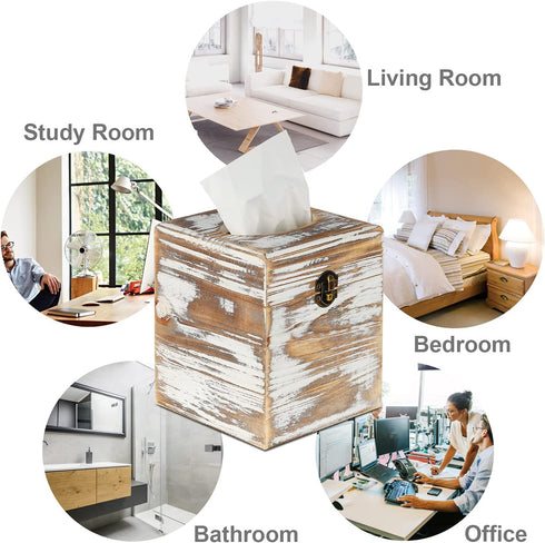 Pitmoly Square Tissue Box Cover, Wood Tissue Box Holder with Lid, Decorative Tissue Dispenser Organizer for Bathroom Vanity Countertop, Bedroom Dresser, Night Stand, Desk and Table (Pack of 2)