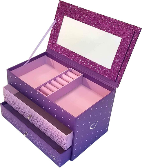 Jewelry Box for Girls - Pink and Purple Sparkles with Hearts and Pink Trim (Purple Sparkle)