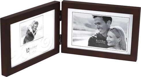 Malden International Designs Dark Walnut Concept Wood Picture Frame, Double Horizontal, 2-4x6, Walnut