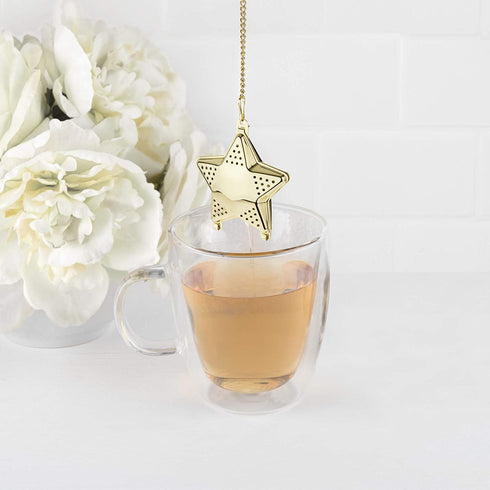 Pinky Up Star Shaped Tea Ball Loose Leaf Infuser with Chain Hook, Stainless Steel, Gold Finish