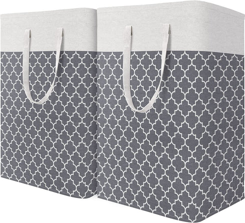 HomeHacks Laundry Baskets, 2-Pack Laundry Hamper with Long Handles, Collapsible Waterproof Clothes Hamper, Durable Tall Laundry Bin, Clothes Hamper for Bedroom, Bathroom, College Dorm, Dirty Clothes, Toys, 75L Grey