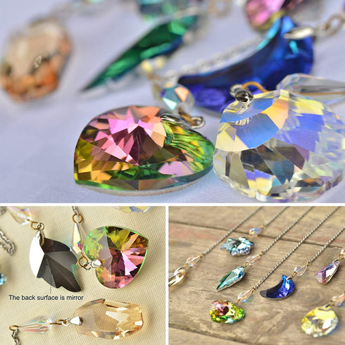 Crystal Ornament Wall Decor, Shining Colourful Crystal Pendants with Stainless Steel Chain Boho Home Decoration for Bedroom Living Room Apartment (Gold)