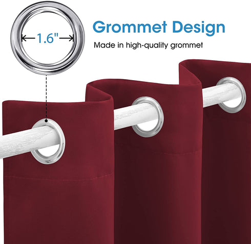 HOMEIDEAS Blackout Curtains for Bedroom 52 X 63 Inch Length 2 Panels Set Burgundy Red Room Darkening Curtains/Drapes, Soundproof Thermal Grommet Window Curtains for Living Room