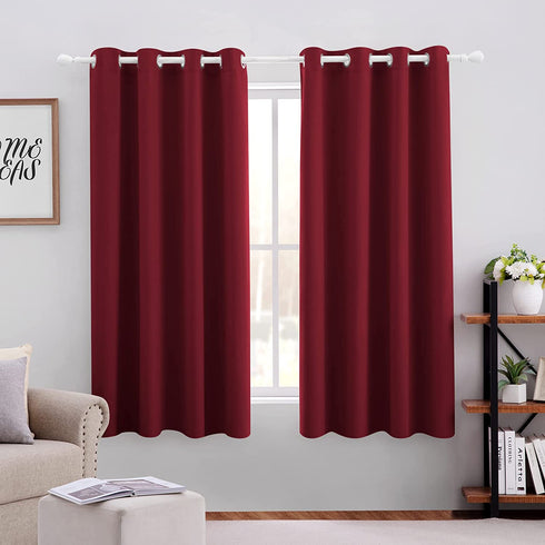 HOMEIDEAS Blackout Curtains for Bedroom 52 X 63 Inch Length 2 Panels Set Burgundy Red Room Darkening Curtains/Drapes, Soundproof Thermal Grommet Window Curtains for Living Room