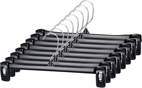 Titan Mall Pants Hangers 30 Pack 14inch Black Plastic Skirt Hanger with Non-Slip Big Clips and 360 Rotatable Hook, Durable and Sturdy Plastic Hanger, Elegant and Economical for Hanging Pants