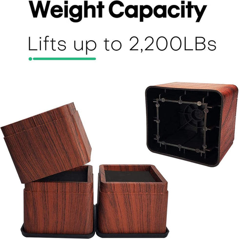 aspeike 4 Pack 3 INCH Stackable Bed and Furniture Risers, Heavy Duty Dark Wooden Printing Bed Lifts -for Adjustable Bed and Furniture Raisers Elevators for Sofas, Desks, Dorms, Tables and Chairs