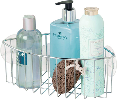 iDesign Rondo Metal Wire Suction Bathroom Shower Caddy Corner Basket for Shampoo, Conditioner, Soap, Creams, Towels, Razors, Loofahs, Stainless Steel