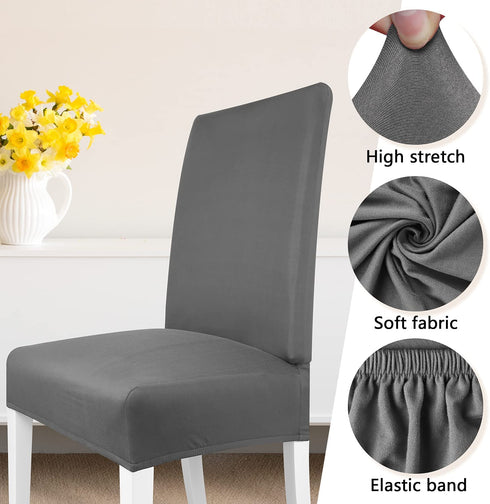Dining Room Chair Slipcovers Stretch Spandex Chair Covers for Dining Kitchen Set of 6 (Light Grey, 6 Pack)