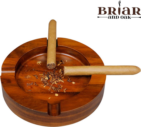 Briar & Oak Wood Cigar Ashtray - Large, Outdoor Cigar Ashtray Bowl for Patio, Indoor, Home & Office Use Cool Cigar Ashtray Gift for Men (Indian Walnut (4 Slot))