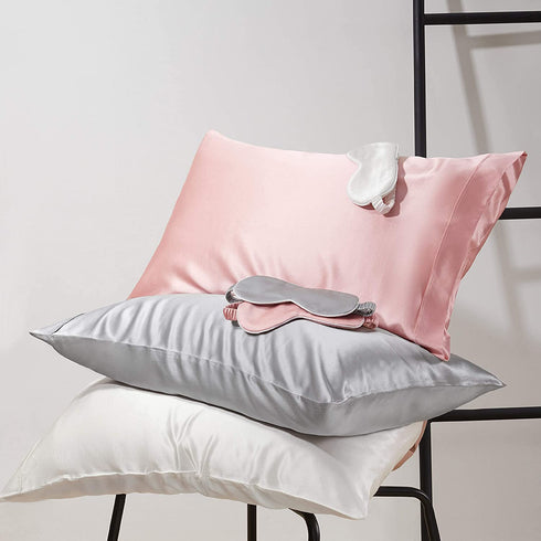 Bedsure 100% Mulberry Silk Pillowcase - Gift for Women and Men, 22 Momme Silk Pillowcase for Hair and Skin Health paired with Sleep Eye Mask (Queen 20"x30", Cream White)