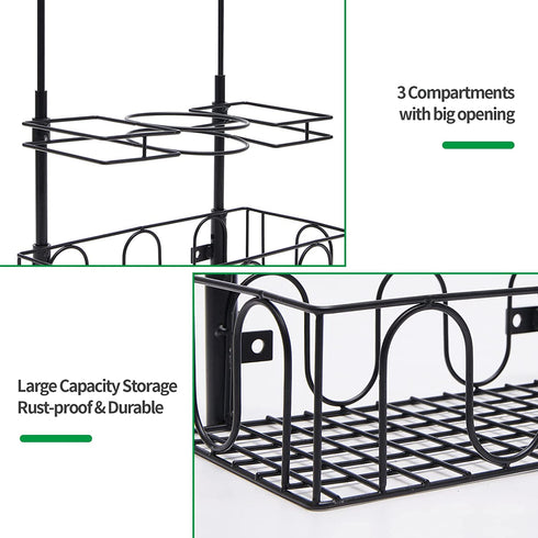 ULIOK Hair Dryer Holder Over Door/Wall Mount Hair Care & Styling Tool Organizer Storage Basket for Flat Irons, Curling Wands, Hair Straighteners, Brushes, 3 Sections Bathroom Organizer Metal Basket