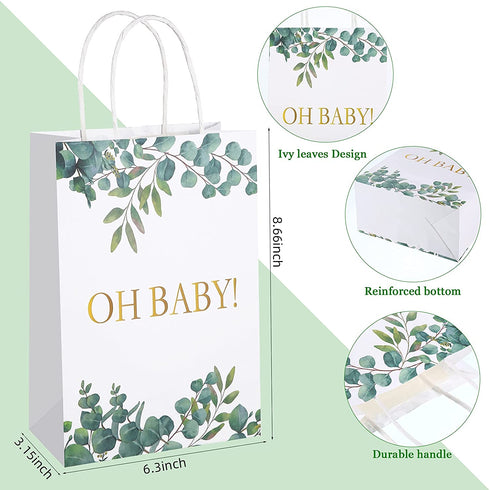 18 Pieces Large Baby Shower Party Gift Bags Watercolor Jungle Theme Paper Gift Bags Greenery Candy Bags for Baby Shower Bridal Wedding Christmas Supplies