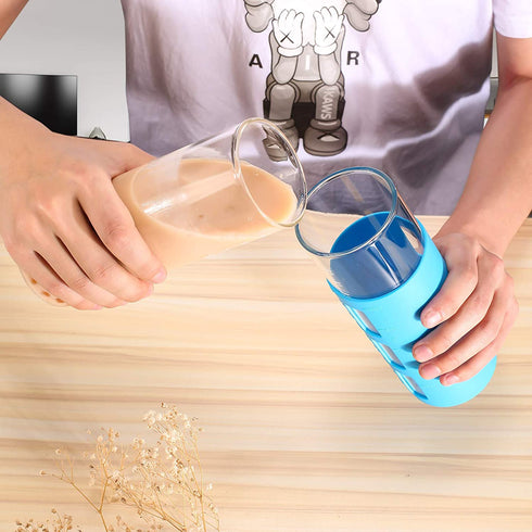 tronco Glass Tumbler with Bamboo Lid and Straw,24OZ Reusable Iced Coffee Cup,Smoothie Cups,Glass Travel Water Bottle,See Through Silicone Sleeve With Measurement,Dishwasfer Safe,Spill Proof