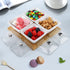 Tebery 4 Pack Ceramic Divided Serving Dishes Relish Tray, Appetizer & Condiment Server Set, 5OZ Removable Serving Platter Bowl with Glass Lids & Bamboo Tray for Fruits, Nuts, Candies, Veggies