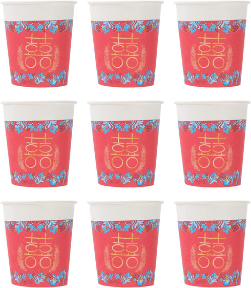Amosfun 50pcs 9 Oz Paper Cup Disposable Chinese Style Hot Paper Coffee Cups Disposable Tea Cup Drinking Cup for Wedding Party