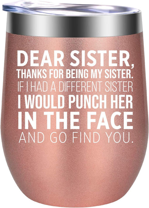 Sisters Gifts from Sister, Brother - Mothers Day Gifts for Sister - Sister Gifts for Women - Funny Birthday Wine Gifts for Little, Big Sister, Soul Sister, Sister in Law - GSPY Sister Wine Tumbler Cup