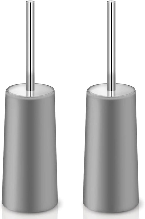 IXO Toilet Brush and Holder, 2 Pack Toilet Brush with 304 Stainless Steel Long Handle, Toilet Bowl Brush for Bathroom Toilet-Ergonomic, Elegant,Durable (Grey)