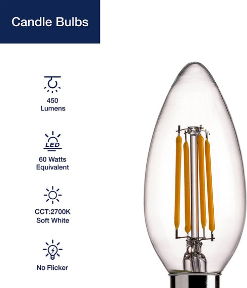 FLSNT B11 E12 LED Candelabra Base Bulbs 60W Equivalent, 4.5W Dimmable LED Candle Light Bulbs, 2700K Soft White, Pack of 12