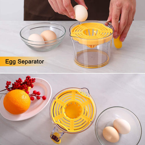 Drizom Citrus Lemon Orange Juicer Manual Hand Squeezer, Fruit Juicer Lime Press with Built-in Measuring Cup and Grater and Egg separator, Non-Slip Silicone Handle, 20OZ